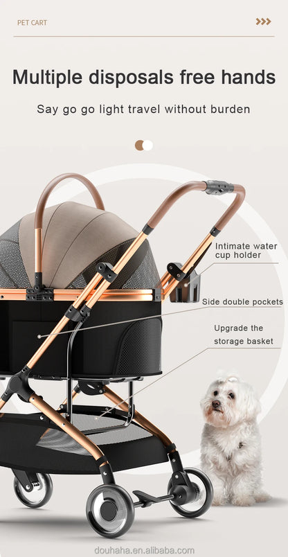 Detachable Pet Cage Portable Aluminum Tube Frame One-Click Folding Stroller for Dogs Cats for Travel & Outdoor Adventures