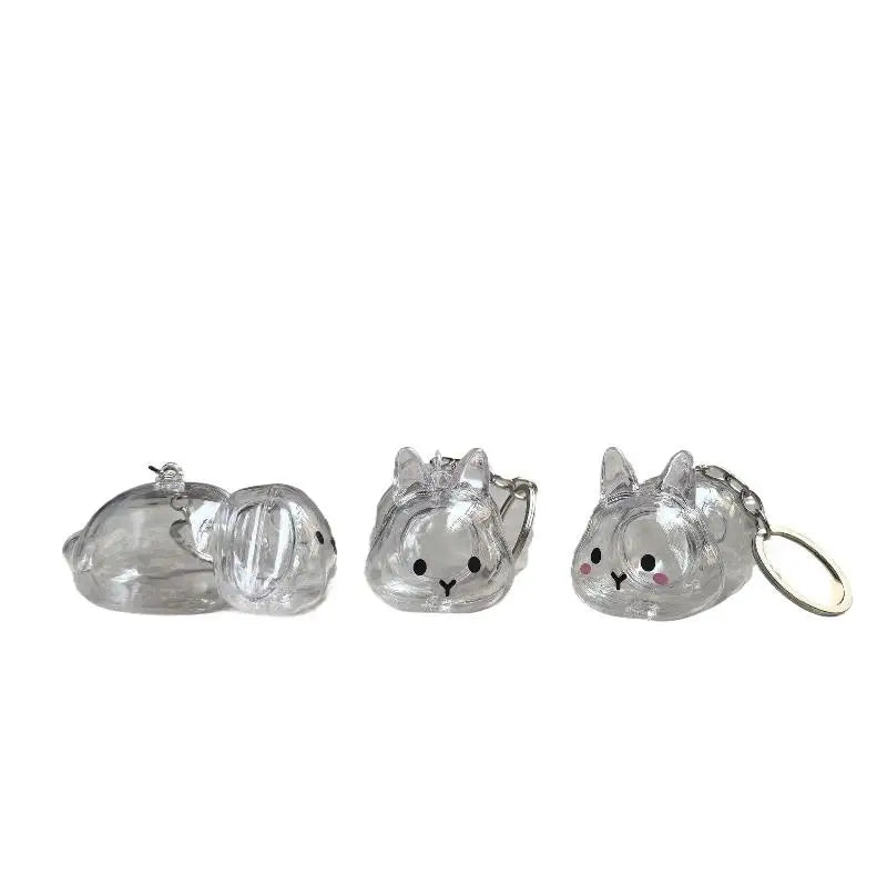 **Cartoon Pet Hair Memorial Transparent Storage Box Keyring Cute Animal Rabbit Fur Organizer Keychain Bag Pendant Pet Souvenirs