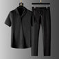 Summer Linen Set Men's Short Sleeve T-Shirt Tang Suit Style Casual Men's Wear Complete Set Lightweight Ice Silk Material