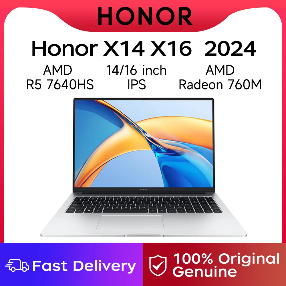 Honor Laptops X14/X16 2024 Riptide Edition R5 7640HS 16GB 512GB/1TB/2TB 60Hz IPS Screen 60Wh Ultra Large Battery Capacity Laptop
