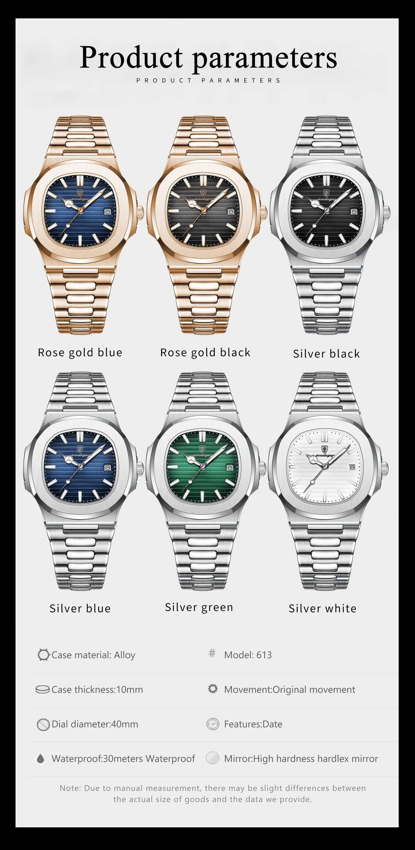 POEDAGAR Fashion Business Man Watch Waterproof Luminous Date Stainless Steel Men Quartz Watch Luxury Square Men's Watches Reloj