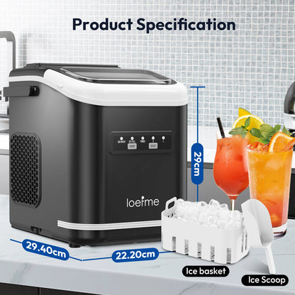 LOEFME Portable Ice Maker 1.4L 12kg/24H Fast Ice Cube Machine Self Cleaning Countertop Ice Maker for Home Kitchen Office Camping RV Party Bar Automatic Ice Making Machine Low Noise Energy Saving Easy Operation Large Capacity
