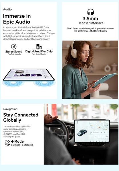 Teclast Tablet P50 Set Android 15 11" T606 8-Core Max 12GB RAM 128GB ROM P50 Case/Keyboard/Mouse/Stylus/Headphone/Stand
