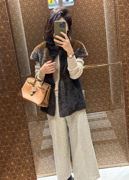 Women's Autumn Winter Faux Mink Hair Stand Collar Sleeveless Loose Vest Jacket Lady Streetwear Single Breasted Faux Fur Vest Top