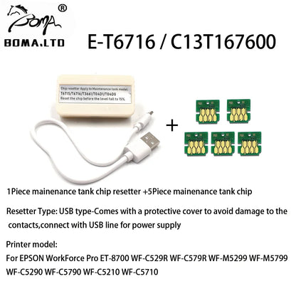 New T6716 Maintenance Tank Chip Resetter For EPSON WF-C5210 WF-C5790 WF-C5710 WF-M5299 WF-M5799 WF-5298 ET-8700 Waste Ink Tank