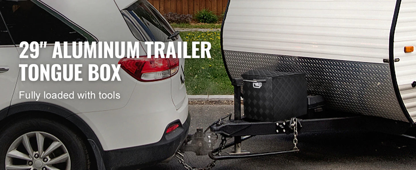 SucceBuy Trailer Tongue Box Aluminum Alloy Tongue Box Tool Chest Heavy Duty Trailer Box Utility Trailer Tongue Box for Pickup