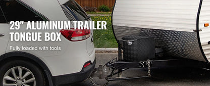 SucceBuy Trailer Tongue Box Aluminum Alloy Tongue Box Tool Chest Heavy Duty Trailer Box Utility Trailer Tongue Box for Pickup