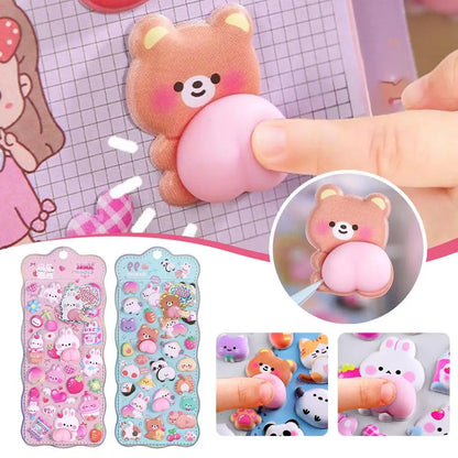 Kawaii Cartoon Soft Cute Little Rabbit 3D Pinching Relaxing Butt Stickers Cute DIY Mobile Book Decoration Stickers Festival Gift