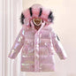 Winter Girls Shiny Hooded Down Jacket Fur Collar Windproof Coat Teenage Outerwear Kids Parka Snowsuit Clothing New 5-14 Years