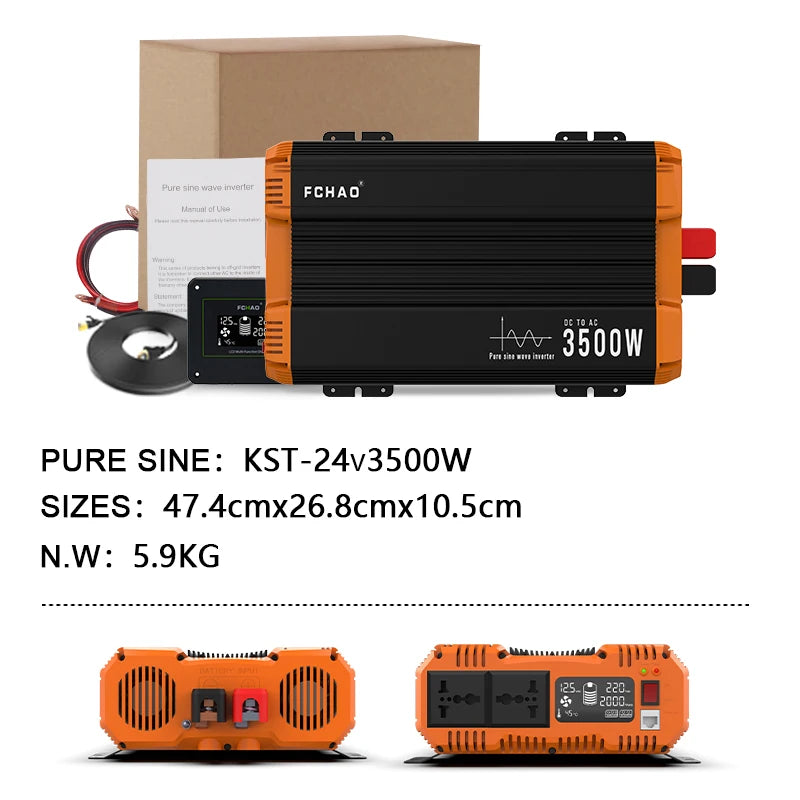 Current Converter for car FCHAO 3000W/3500W 48V V V V/230V 50Hz to pure slinusoidal wave with LCD and remote control screen for camper