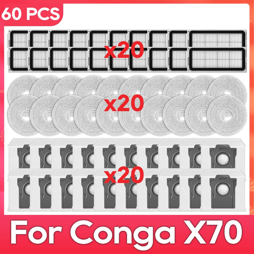 Fit For ( Conga X70 / Deerma X80 ) Replacement Parts Accessories Main Side Brush HEPA Filter Mop Pad Dust Bag