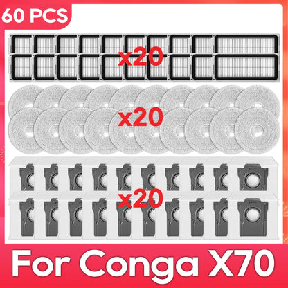 Fit For ( Conga X70 / Deerma X80 ) Replacement Parts Accessories Main Side Brush HEPA Filter Mop Pad Dust Bag