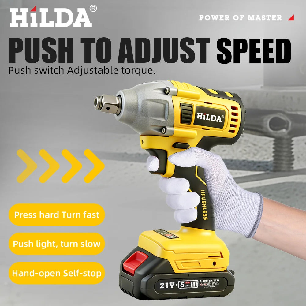 HILDA 1/2" Brushless Impact Wrench 1200N.m High Torque Electric Wrench Power Tool for Scaffolding Tire Repair For Makita Battery