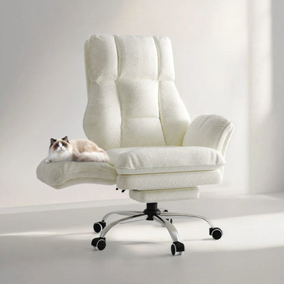 Pet Friendly Ergonomic Office Chair with Armrests, Cat Side Seat 360° Swivel Reclining Desk Chair for Cat Owners Furry Companion Work Chair with Footrest