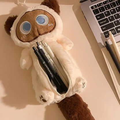 Cartoon Plush Big-Eyed Cat Pencil Case Super Soft Fun Doll Large Capacity Pencil Bags Multi-Functional Stationery Storage Bag
