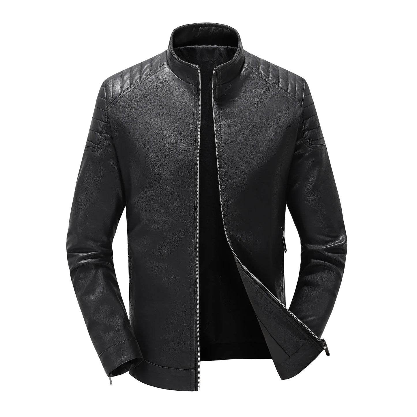 Spring Autumn Men's Biker Style Thin Top Layer Leather Jacket Motorcycle Outerwear Lightweight Korean Version Zipper Closure