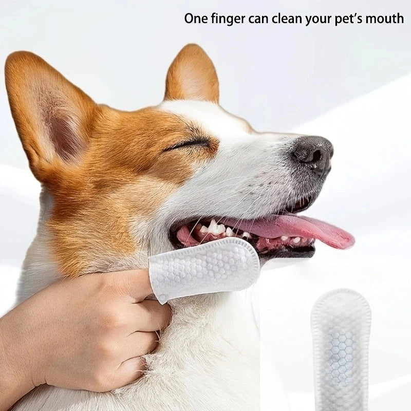 100Pcs Pet Finger Wipes,  Dog Cat Oral Cleaning Finger Cot Wipes for Teeth, Ear & Eye Care