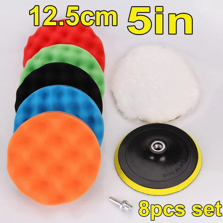 8Pcs 3-7Inch Foam Polishing Pad Set Thread Buffing Disc with Drill Adaptor for Auto Car Polisher Detailing Power Tools