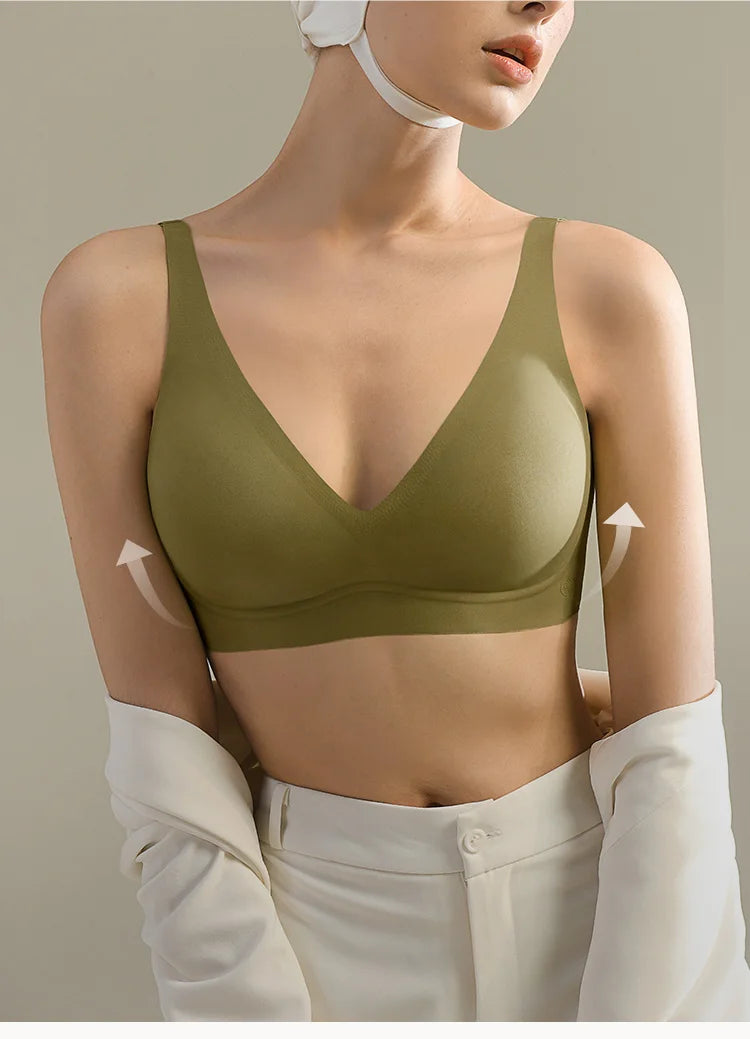 SUJIIN Sexy Seamless Wireless Bras for Women Push Up Padded Soft Support Invisible Lift V Neck Bralette Smooth Bra Female MX208
