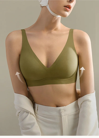 SUJIIN Sexy Seamless Wireless Bras for Women Push Up Padded Soft Support Invisible Lift V Neck Bralette Smooth Bra Female MX208