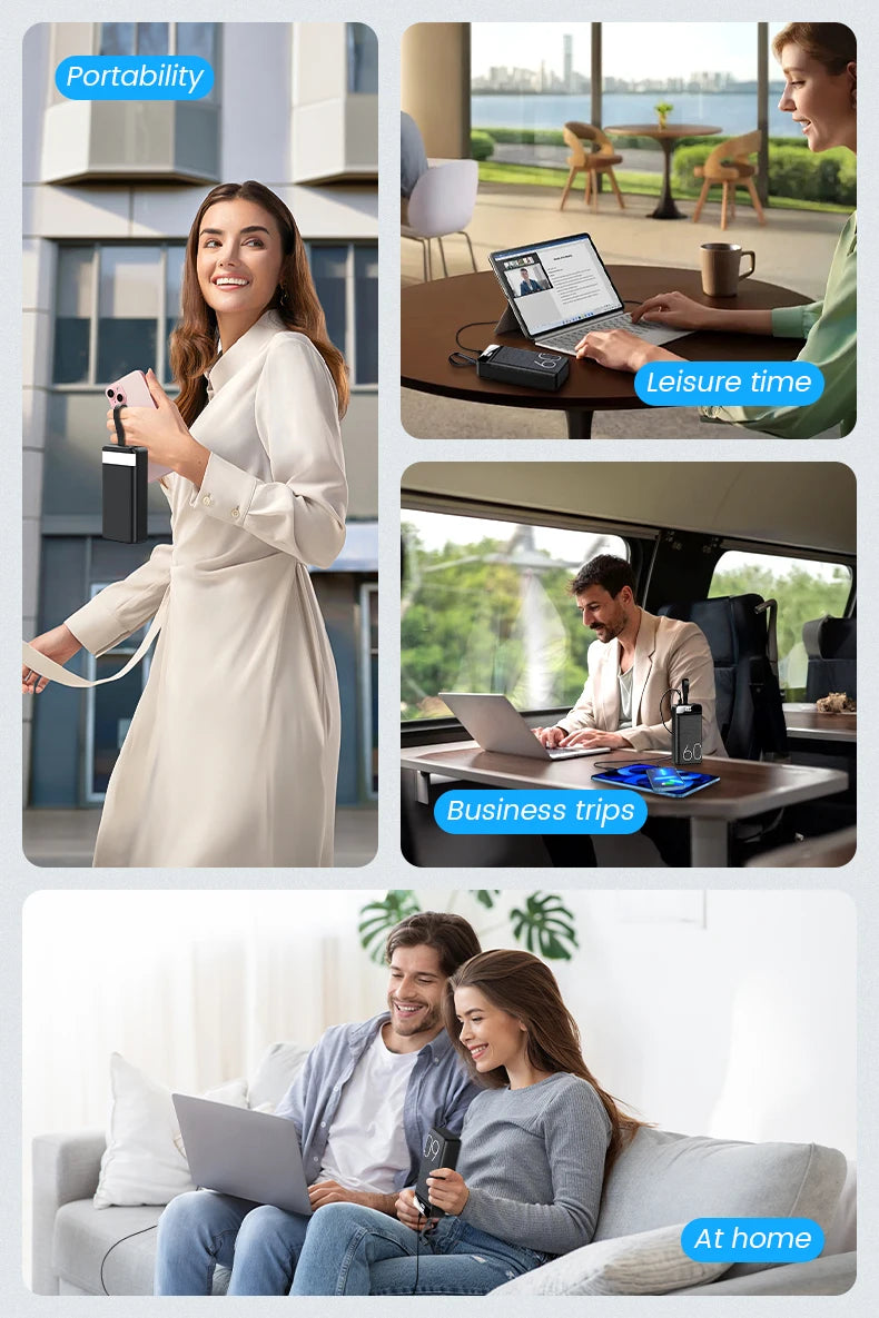 hganus 60000mAh Power Bank QC PD3.0 22.5W Fast Charging Powerbank Portable Charger External Battery For iPad iPhone Xiaomi