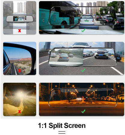 10 Inch Car DVR Car Touch Screen Video Recorder Dual 1080P Rearview Mirror Front and Rear HD Night Vision Camera Mirror