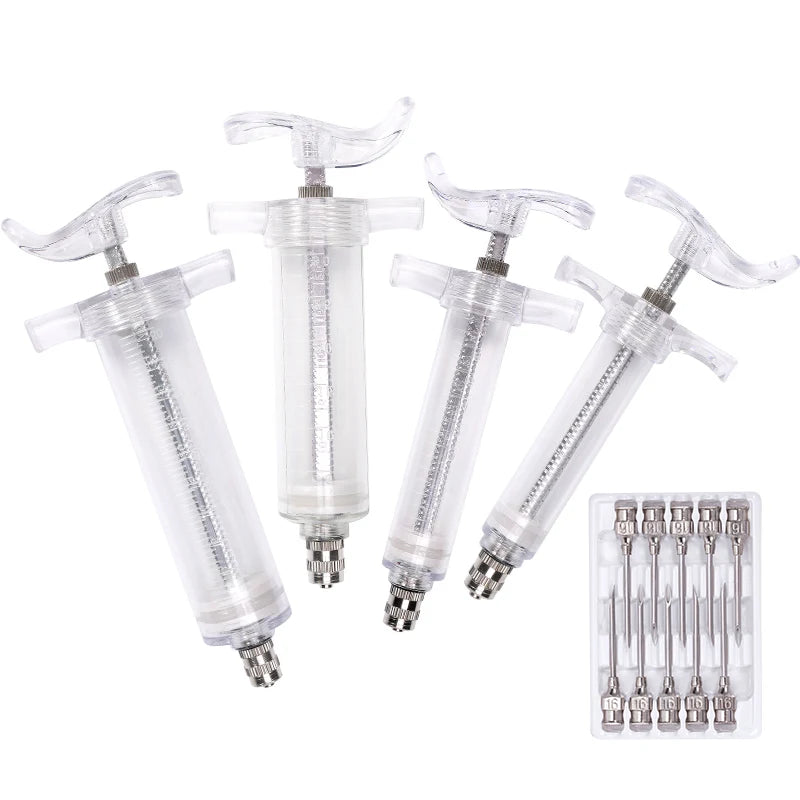 10/20/30/50ml Farm Animal Syringes Plastic Adjustable Dose Vaccine Injection with 10pcs needles Livestock Dispensing Tools