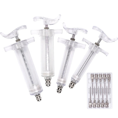 10/20/30/50ml Farm Animal Syringes Plastic Adjustable Dose Vaccine Injection with 10pcs needles Livestock Dispensing Tools