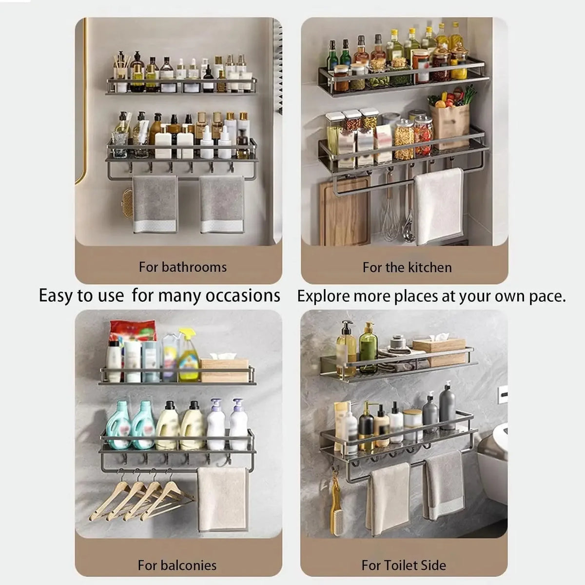Shower Shelf No Drill Wall Mount with Removable Hook Self-Adhesive Quick Drain Shelf for Bathroom and Kitchen Bathroom Shelf