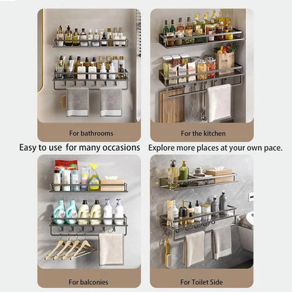 Shower Shelf No Drill Wall Mount with Removable Hook Self-Adhesive Quick Drain Shelf for Bathroom and Kitchen Bathroom Shelf