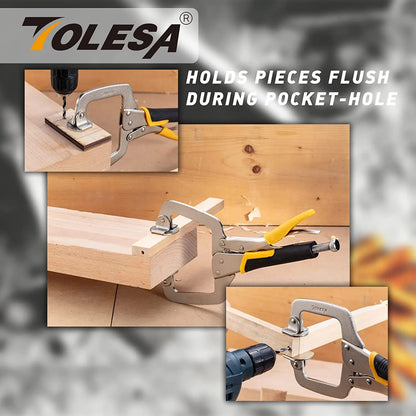 TOLESA 1/2PC 11" Pocket Hole Jig Clamp Face Clamp With Swivel Pad Heavy Duty C Clamp for Pocket Hole Joinery Cabinet Carpentry