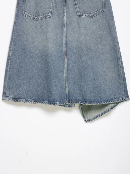 Women'sAsymmetric Denim Skirt New Spring Casual Mid Waist Pocket Women Lace Skirts Fashion Female Chic Skirts