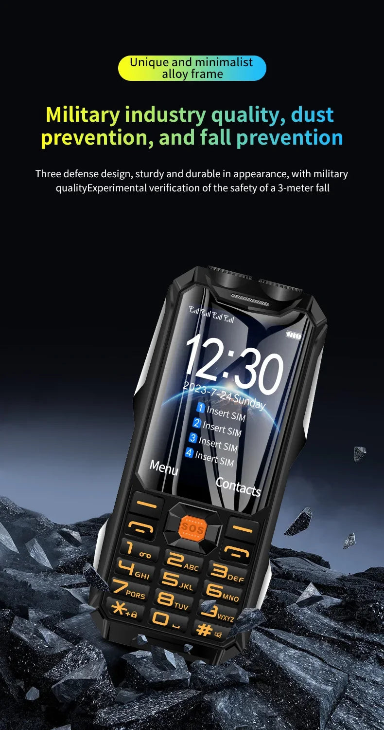 YEEMI Q9 GSM 2G&4G Network Mobile Phone 2G 4SIM 4G 2SIM Cards Rugged Bar Cellphone 3.5“ HD Display Big Battery Loud Sound Phone