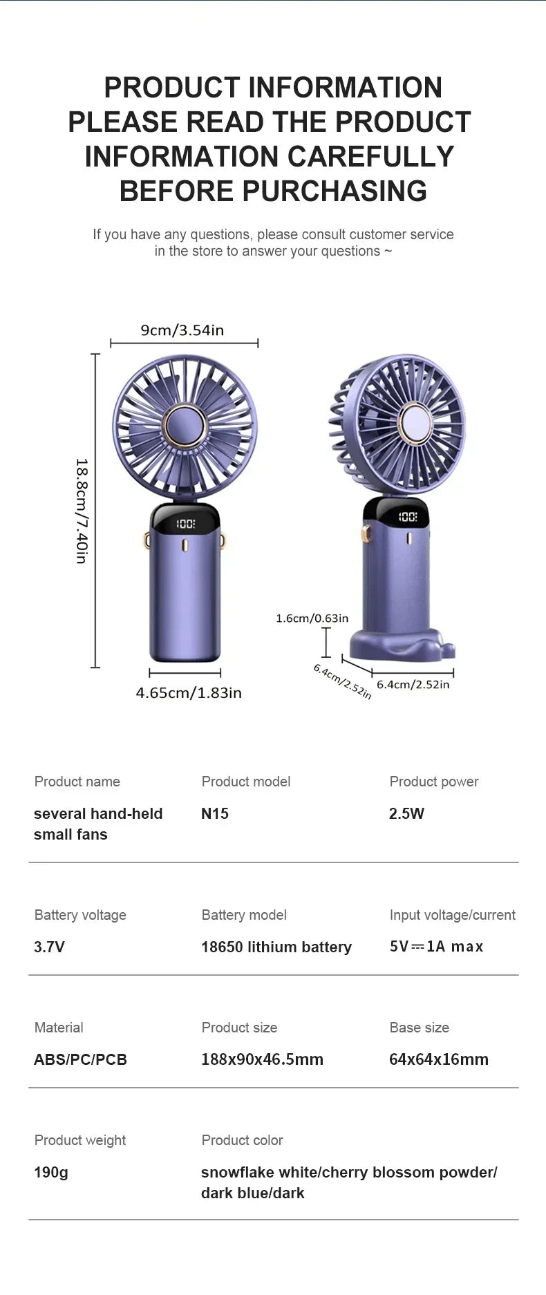 Mini Portable Handheld Fan Foldable Neck Hanging Fans 5 Speed USB Rechargeable Fan with Phone Stand and Display Screen 1800mAh