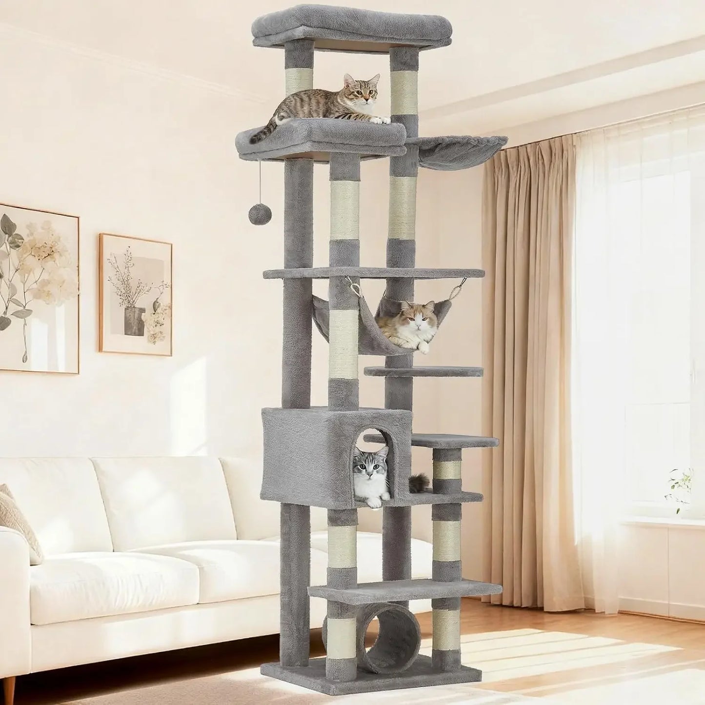 Garvee XXL Sturdy Large Cat Tree for Big Cats, Cat Tower with 11 Sisal Scratching Posts, Spacious Rest Platform, Cozy Hammock, Private Cat Condo and Hanging Toys