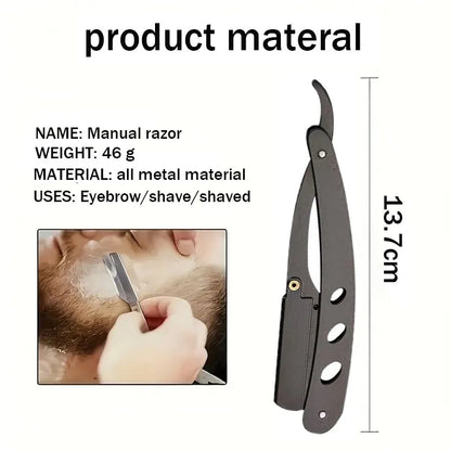 Men's Stainless Steel Razor Blade, Manual Razor Classic Wet Shaving, Black Razor Replaceable Blade