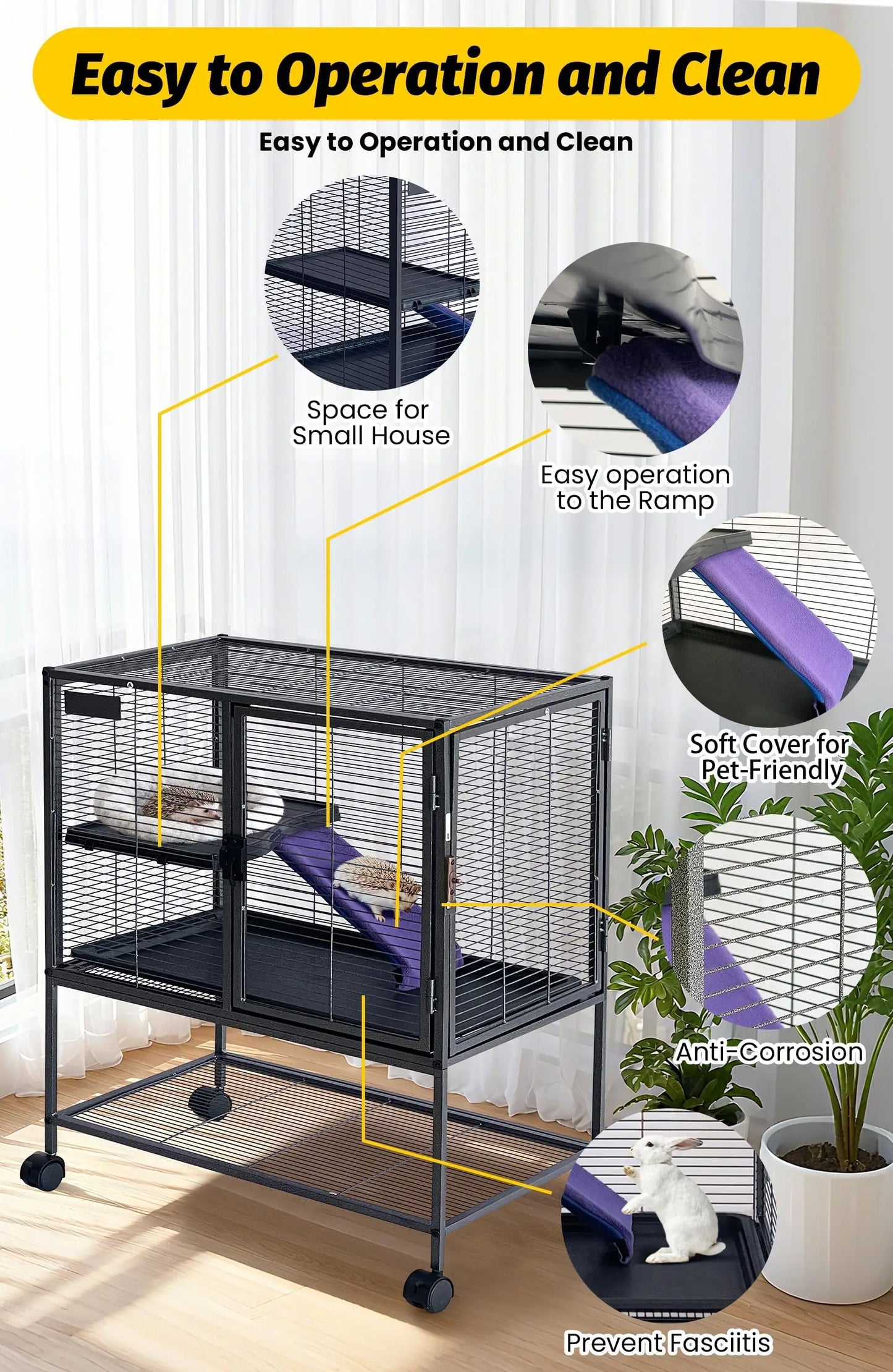 Metal Small Animal Cage, 36'' H Multi-Level Ferret Cage for Small Animals - Large Hamster Cage with Ramp, Storage Stand, Removable Tray for Chinchilla, Rabbit, Guinea Pigs, Hedgehog, Gerbil
