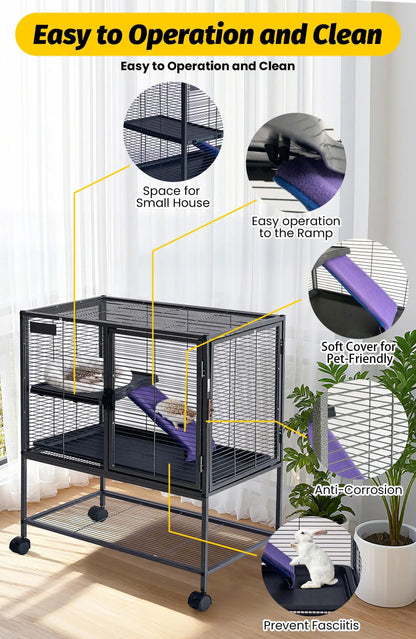 Metal Small Animal Cage, 36'' H Multi-Level Ferret Cage for Small Animals - Large Hamster Cage with Ramp, Storage Stand, Removable Tray for Chinchilla, Rabbit, Guinea Pigs, Hedgehog, Gerbil