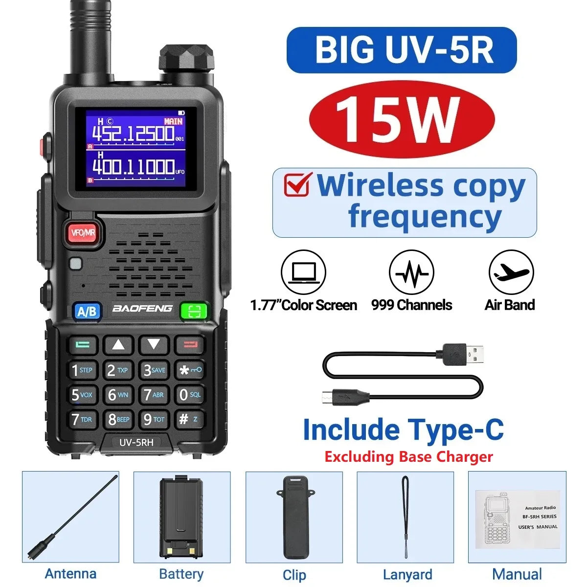 Baofeng UV 5RH 10W Air Band Walkie Talkie Long Range Wirless Copy Frequency Type-C Baofeng UV 5R MINI UV 21 PRO 2 Way Ham Radio