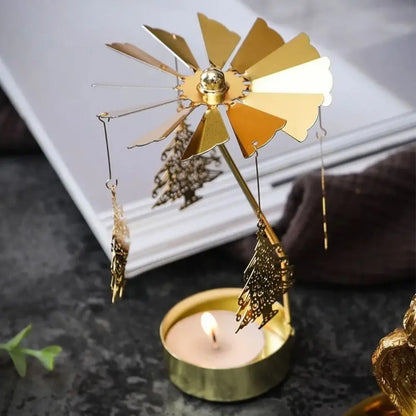 Metal Rotating Candle Holder Heat-Powered Rotation Elegance Style Spinner Carousel Rotating Mechanism Tea Light Holder