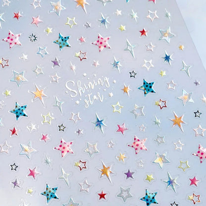 Grid Patterned Star Bowknot Cherry Polka Dot Line Colorful Geometric Five-pointed Star Adhesive Nail Art Sticker Manicure Decal