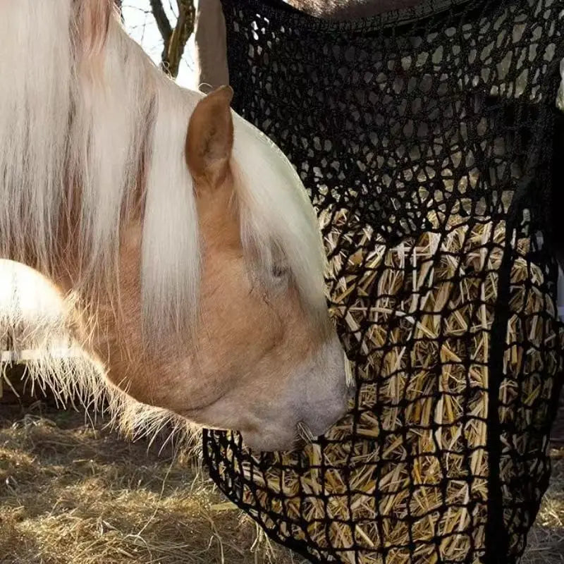 Large Capacity Slow Feed Hay Net Durable Hanging Feeder Bag for Horses Goats Sheep - Horse Feeding Accessory