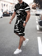 2025 Summer Men's Clothing Letter Print Short Sleeve Top Men's Elastic Waist Shorts 2-piece Set Plus Size T Shirts Shorts Set