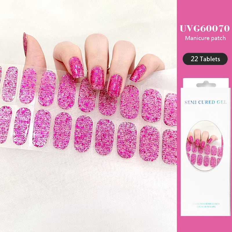 16/22 Tips Semi Cured Gel Nail Stickers for UV Lamp Designer Adhesive Nail Gel Wraps DIY Long-lasting  Nail Decoration