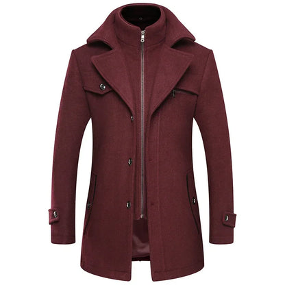 Autumn Winter Double Collar Woolen Coats Men Thick Business Casual Wool Blends Trench Coat Male Solid Turn Down Collar Outerwear