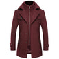 Autumn Winter Double Collar Woolen Coats Men Thick Business Casual Wool Blends Trench Coat Male Solid Turn Down Collar Outerwear