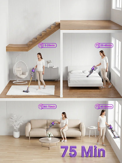 Tdyon Nova 70000Pa Cordless Vacuum Cleaner, 75Mins Long Runtime Removable Battery, Self-Standing Wall Charging, Lightweight Stick Vac for Home Pet Hair