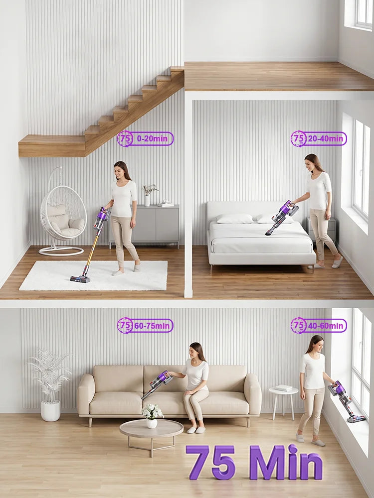 Tdyon Nova 70000PA 680W Cordless Vacuum Cleaner 75mins Long Runtime Removable Battery Self-Standing Wall Charging Vacuum Cleaner