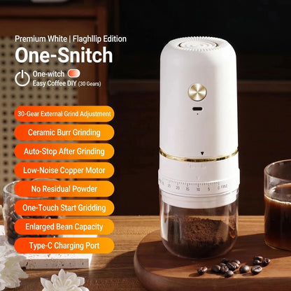 Portable Rechargeable Electric Coffee Grinder, External Adjustable Grind Mill for Espresso & Hand Pour Coffee