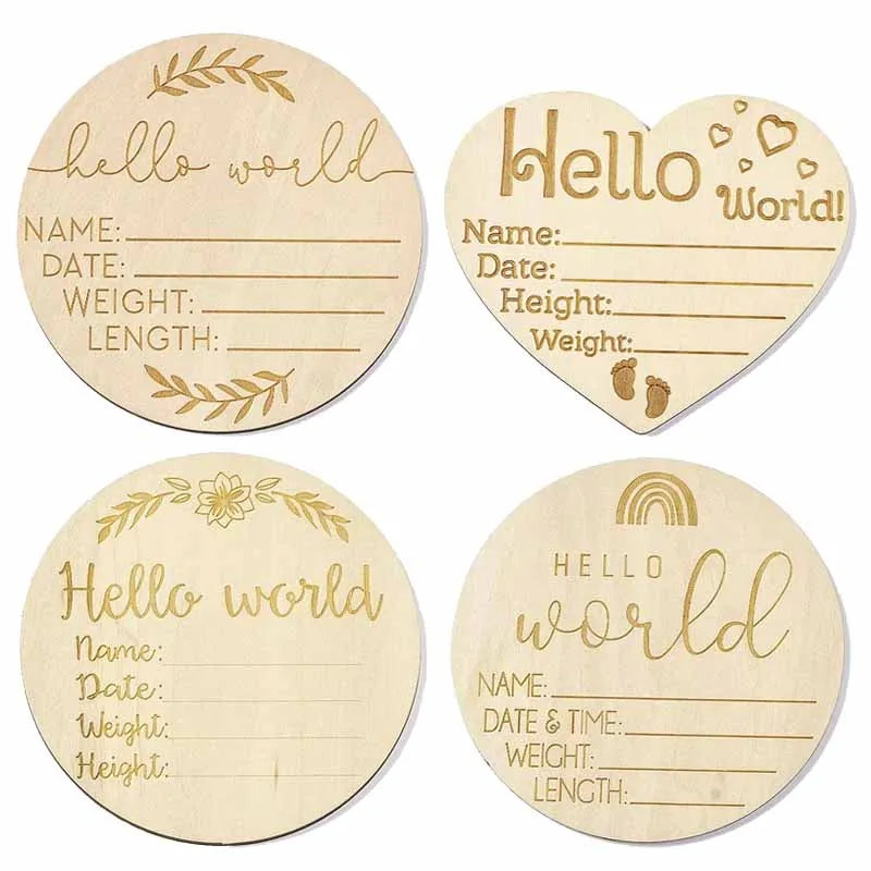 Wooden Baby Growth Souvenir Card Milestone Engraved Hello World Round Wooden Milestone Newborn Photography Props